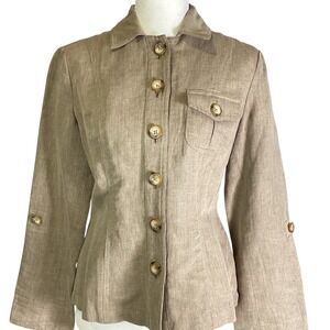 Coldwater Creek Linen Blend Herringbone Peplum Utility Jacket Taupe Size P4
